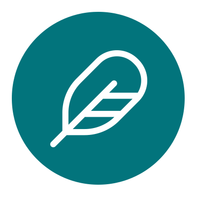Feather pen icon on teal circle