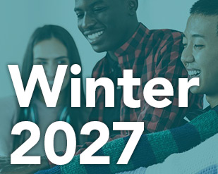 Winter 2027 Schedule headline in front of students having fun studying