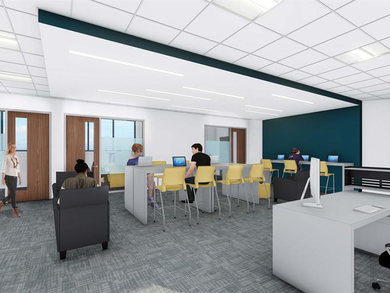 Student Services Building Renovation Render of Interior Collaboration Spaces