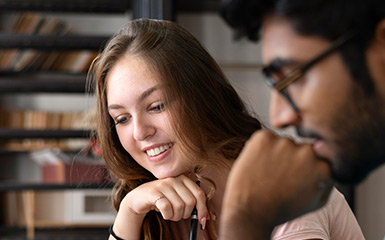 Students study in the library