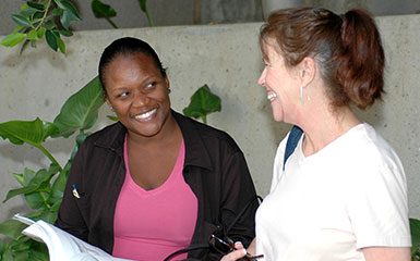 Two students study outside