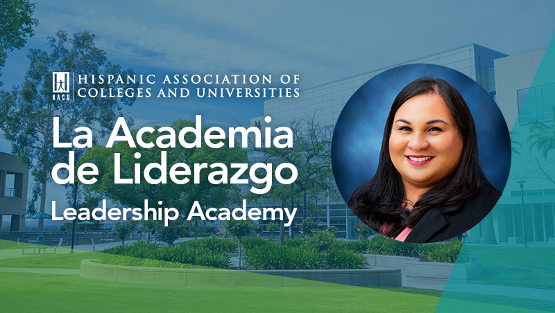 Portrait of Sandra Martinez next to HACU logo