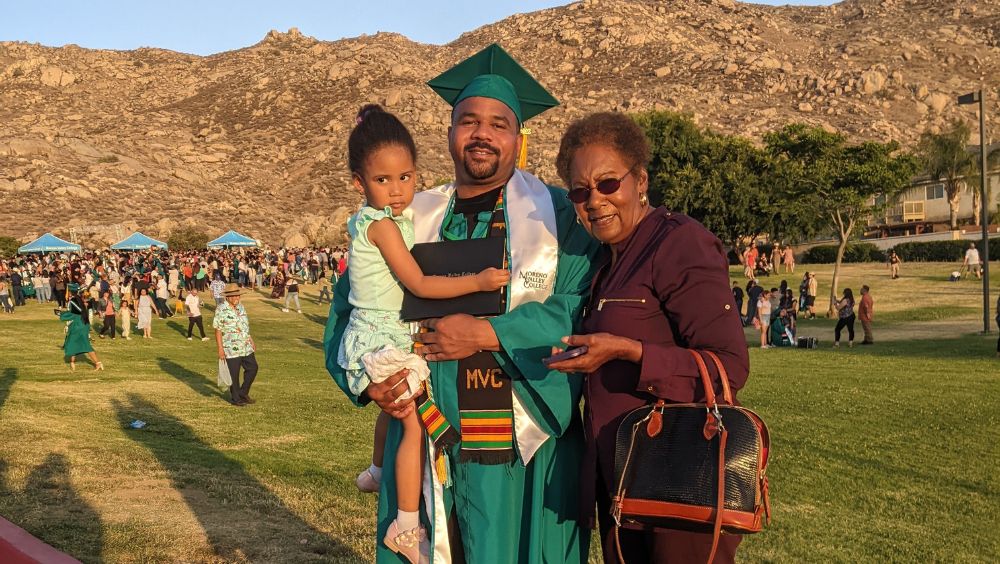 Charles Long with his grandmother and niece at his MVC commencement