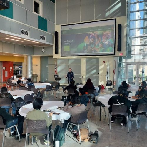 Psychology Club members listen to a presentation in SAS 121