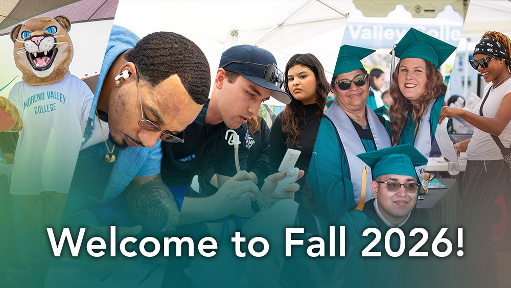 Collage of MVC students and graduates participating in campus events, with Monty the Mountain Lion mascot, overlaid with 'Welcome to Fall 2026!' text